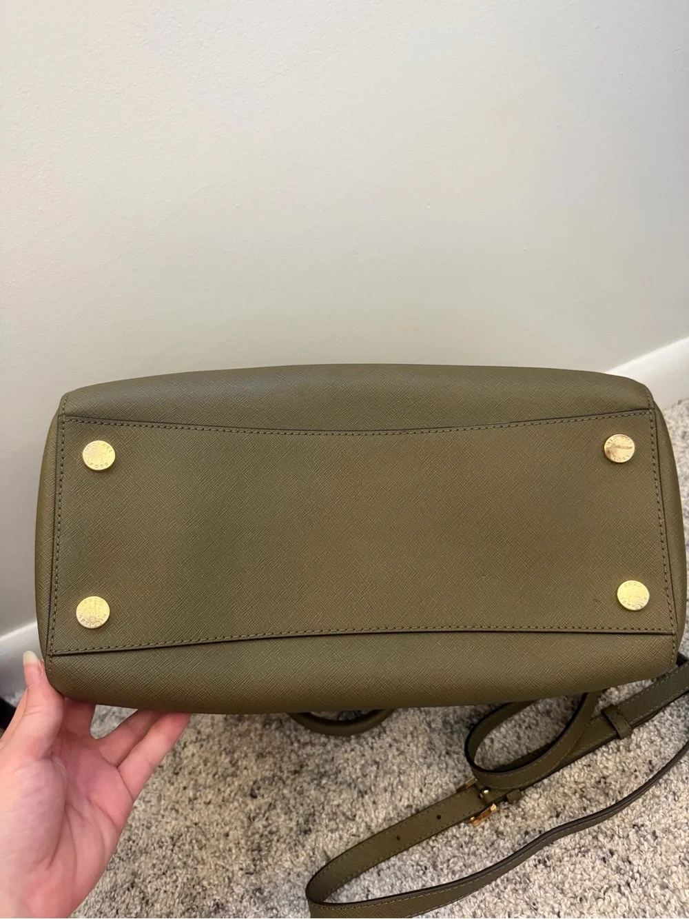 Michael Kors Olive Green Saffiano Leather Satchel with Gold Hardware